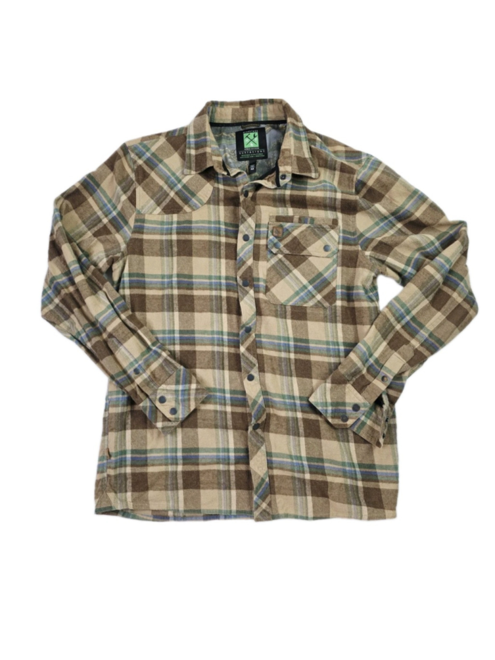 HippyTree Flannel Shirt Mens Medium Brown Plaid Cotton Long Sleeve Snap Button